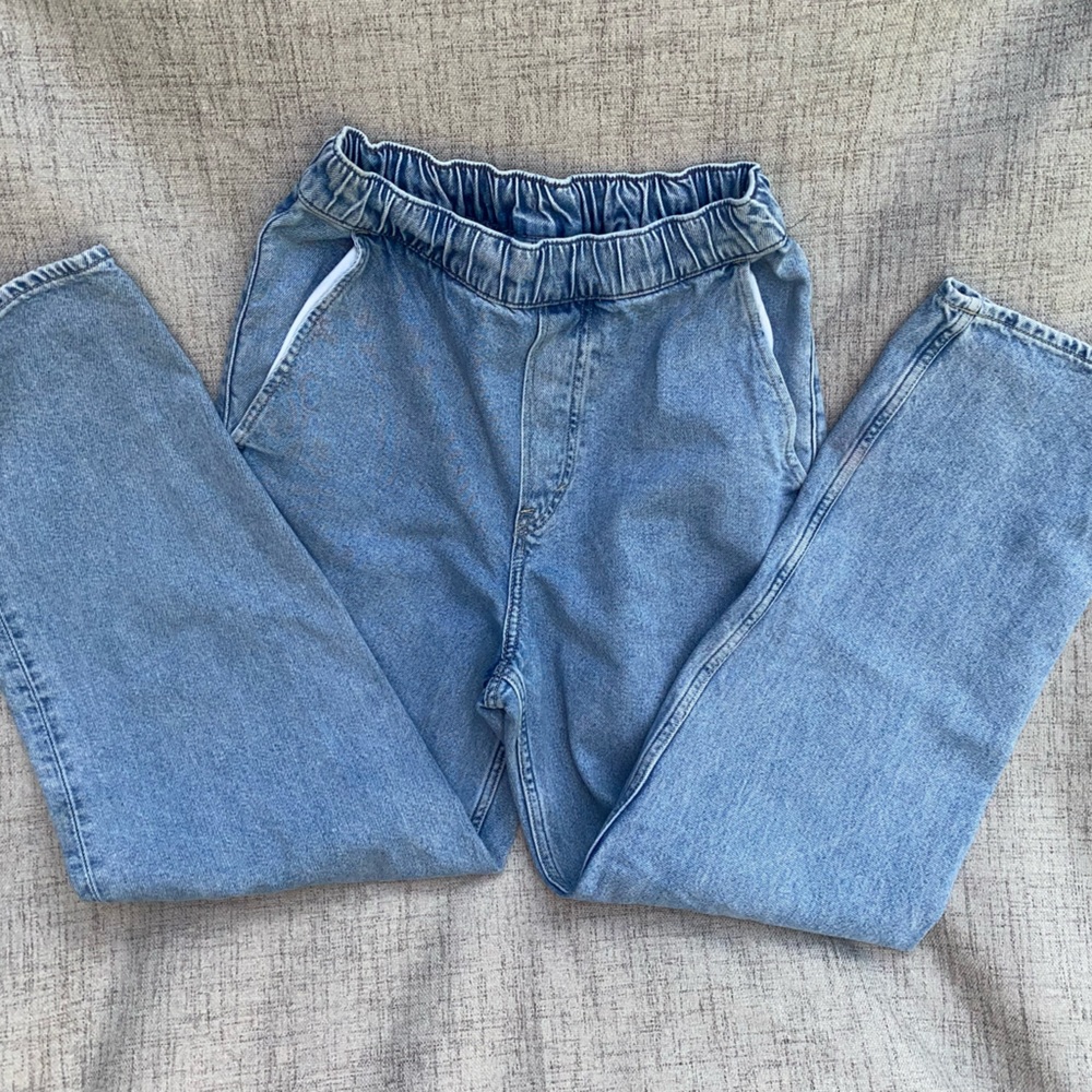 H&M Light Blue Denim Jeans Size XS, With Elastic Waist, Loose Fit - Picture 8 of 9